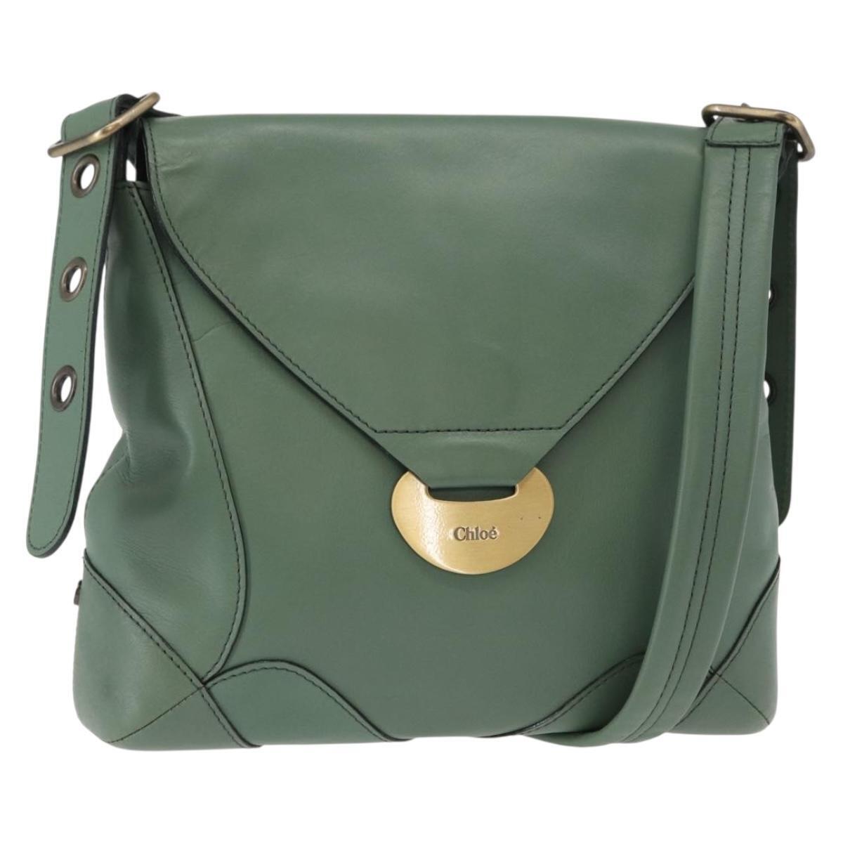 Chloe Shoulder Bag Leather Green Gold Auth Ba8400